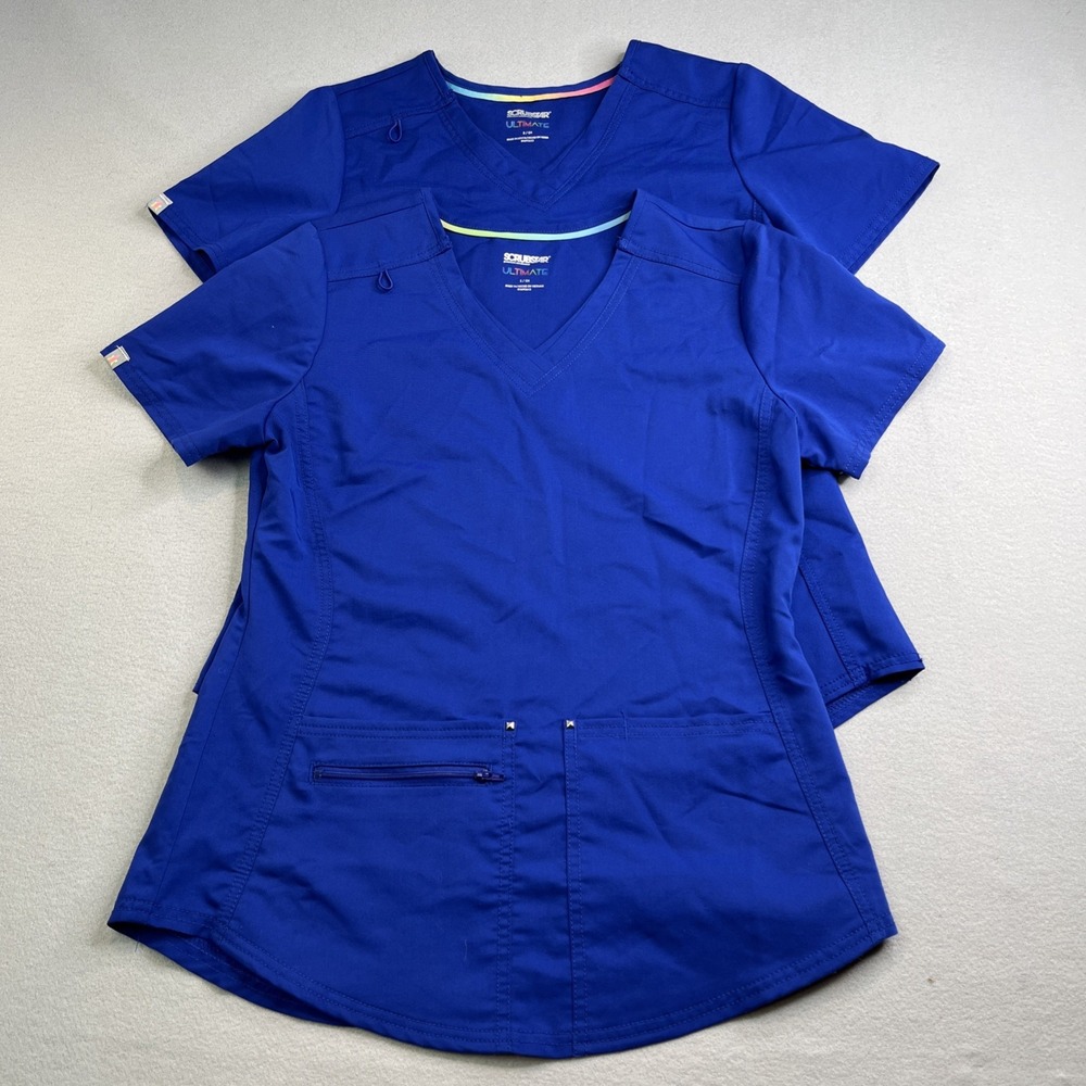 Lot Of 2 Scrubstar Womens Scrub Top Sz Small Ultimate Stretch Top Blue